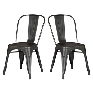 English Elm Set of 4 Stackable Armless Metal Dining Chairs Industrial Slat Back Kitchen Seating Distressed Black B347P532651