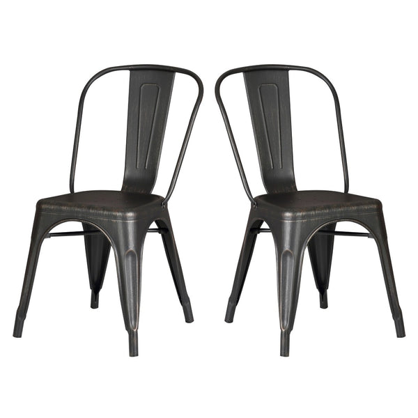 English Elm Set of 4 Stackable Armless Metal Dining Chairs Industrial Slat Back Kitchen Seating Distressed Black B347P532651
