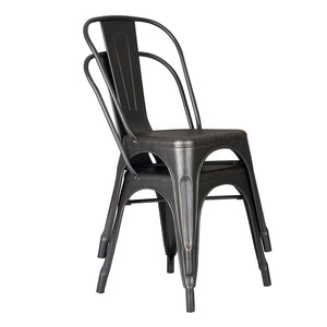 English Elm Set of 4 Stackable Armless Metal Dining Chairs Industrial Slat Back Kitchen Seating Distressed Black B347P532651