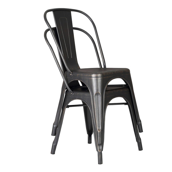 English Elm Set of 4 Stackable Armless Metal Dining Chairs Industrial Slat Back Kitchen Seating Distressed Black B347P532651