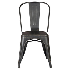 English Elm Set of 4 Stackable Armless Metal Dining Chairs Industrial Slat Back Kitchen Seating Distressed Black B347P532651