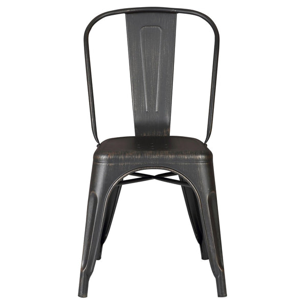English Elm Set of 4 Stackable Armless Metal Dining Chairs Industrial Slat Back Kitchen Seating Distressed Black B347P532651