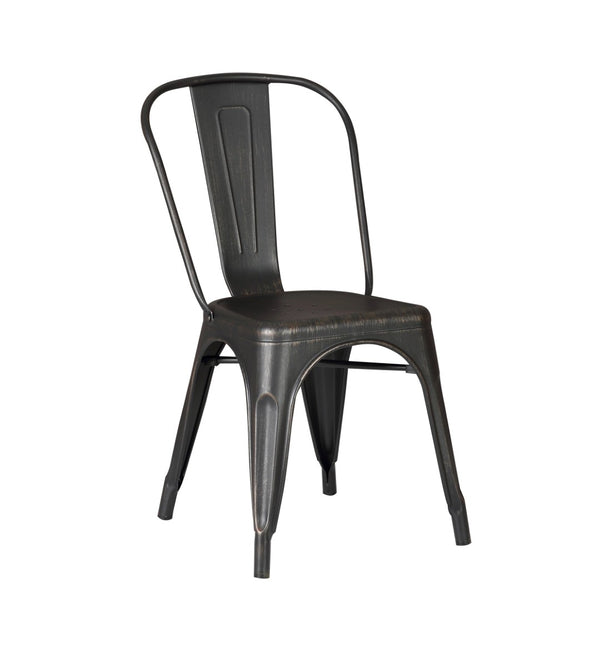 English Elm Set of 4 Stackable Armless Metal Dining Chairs Industrial Slat Back Kitchen Seating Distressed Black B347P532651