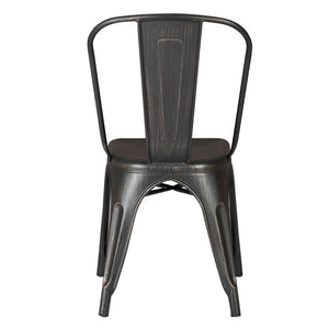 English Elm Set of 4 Stackable Armless Metal Dining Chairs Industrial Slat Back Kitchen Seating Distressed Black B347P532651
