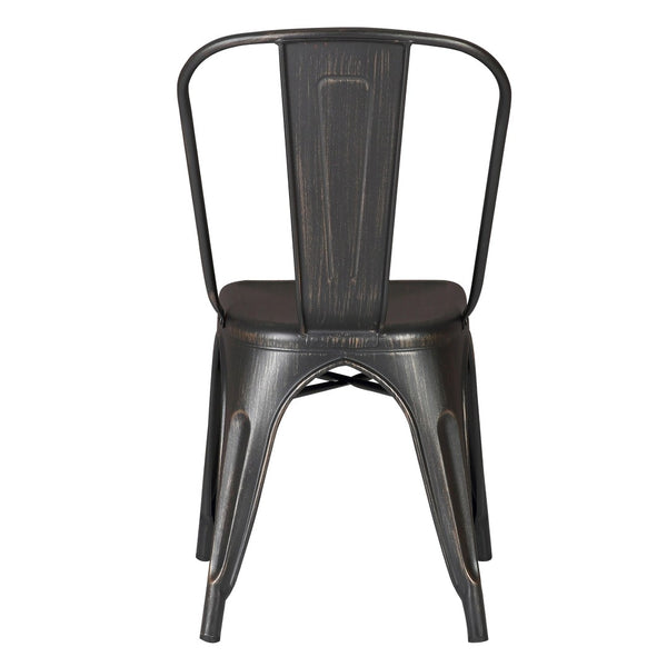 English Elm Set of 4 Stackable Armless Metal Dining Chairs Industrial Slat Back Kitchen Seating Distressed Black B347P532651
