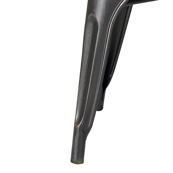 English Elm Set of 4 Stackable Armless Metal Dining Chairs Industrial Slat Back Kitchen Seating Distressed Black B347P532651