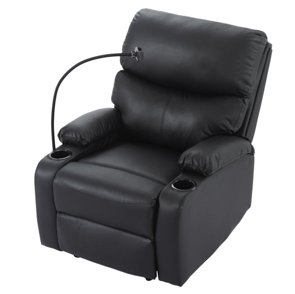 English Elm Adjustable Pu Leather Recliner with Cup Holders Solid Wood Frame Ergonomic Lounge Chair B347P532916