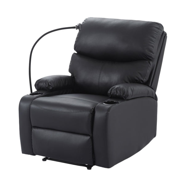 English Elm Adjustable Pu Leather Recliner with Cup Holders Solid Wood Frame Ergonomic Lounge Chair B347P532916