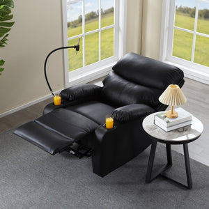English Elm Adjustable Pu Leather Recliner with Cup Holders Solid Wood Frame Ergonomic Lounge Chair B347P532916