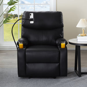English Elm Adjustable Pu Leather Recliner with Cup Holders Solid Wood Frame Ergonomic Lounge Chair B347P532916