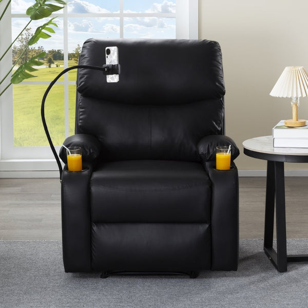 English Elm Adjustable Pu Leather Recliner with Cup Holders Solid Wood Frame Ergonomic Lounge Chair B347P532916