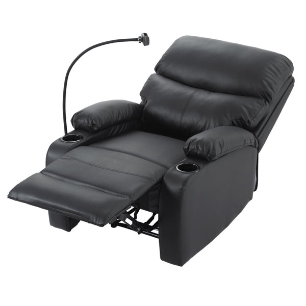 English Elm Adjustable Pu Leather Recliner with Cup Holders Solid Wood Frame Ergonomic Lounge Chair B347P532916