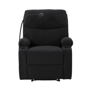English Elm Adjustable Manual Recliner Solid Wood Frame Ergonomic Lounge Chair with Cup and Phone Holders Black B347P533389