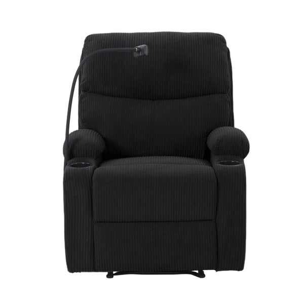 English Elm Adjustable Manual Recliner Solid Wood Frame Ergonomic Lounge Chair with Cup and Phone Holders Black B347P533389