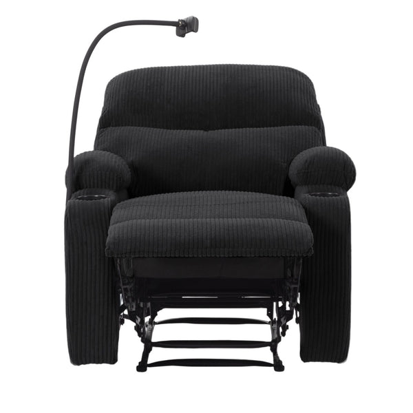 English Elm Adjustable Manual Recliner Solid Wood Frame Ergonomic Lounge Chair with Cup and Phone Holders Black B347P533389