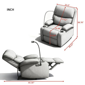 English Elm Adjustable Manual Recliner Solid Wood Frame Ergonomic Lounge Chair with Cup and Phone Holders Black B347P533389