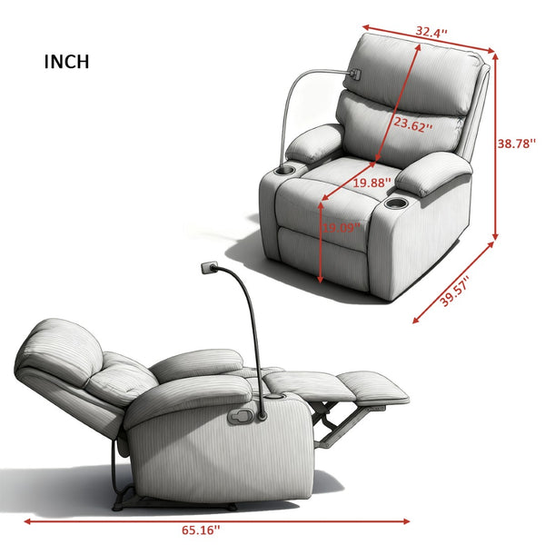 English Elm Adjustable Manual Recliner Solid Wood Frame Ergonomic Lounge Chair with Cup and Phone Holders Black B347P533389