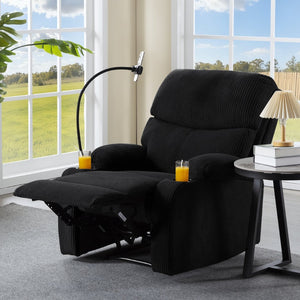 English Elm Adjustable Manual Recliner Solid Wood Frame Ergonomic Lounge Chair with Cup and Phone Holders Black B347P533389