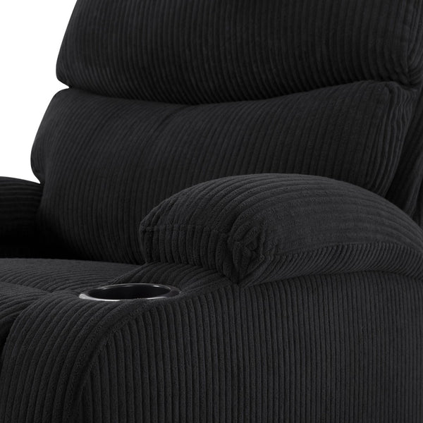 English Elm Adjustable Manual Recliner Solid Wood Frame Ergonomic Lounge Chair with Cup and Phone Holders Black B347P533389