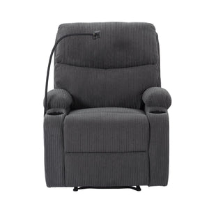 English Elm Adjustable Manual Recliner Solid Wood Frame Ergonomic Lounge Chair with Cup and Phone Holders Dark Gray B347P533391