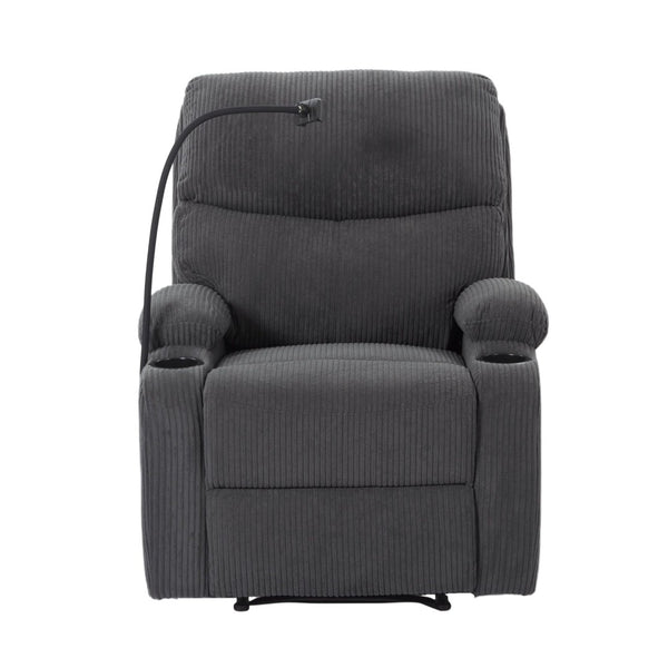 English Elm Adjustable Manual Recliner Solid Wood Frame Ergonomic Lounge Chair with Cup and Phone Holders Dark Gray B347P533391
