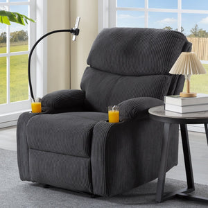 English Elm Adjustable Manual Recliner Solid Wood Frame Ergonomic Lounge Chair with Cup and Phone Holders Dark Gray B347P533391