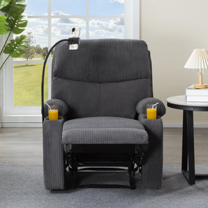 English Elm Adjustable Manual Recliner Solid Wood Frame Ergonomic Lounge Chair with Cup and Phone Holders Dark Gray B347P533391