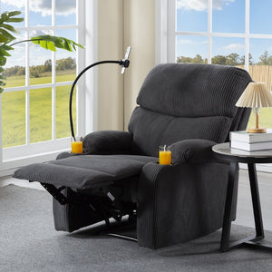 English Elm Adjustable Manual Recliner Solid Wood Frame Ergonomic Lounge Chair with Cup and Phone Holders Dark Gray B347P533391