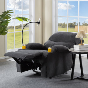 English Elm Adjustable Manual Recliner Solid Wood Frame Ergonomic Lounge Chair with Cup and Phone Holders Dark Gray B347P533391