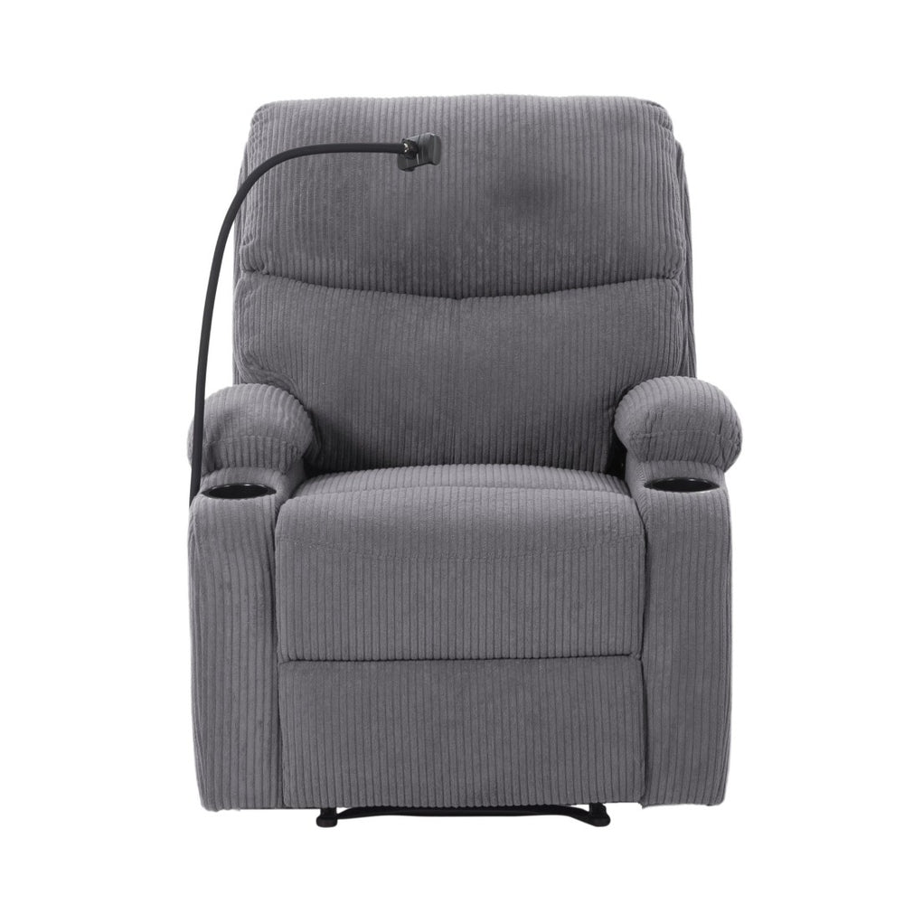 English Elm Adjustable Manual Recliner Solid Wood Frame Ergonomic Lounge Chair with Cup and Phone Holders Light Gray B347P533394