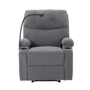 English Elm Adjustable Manual Recliner Solid Wood Frame Ergonomic Lounge Chair with Cup and Phone Holders Light Gray B347P533394