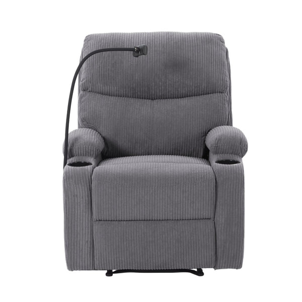 English Elm Adjustable Manual Recliner Solid Wood Frame Ergonomic Lounge Chair with Cup and Phone Holders Light Gray B347P533394