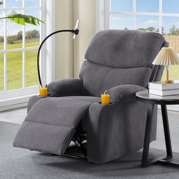 English Elm Adjustable Manual Recliner Solid Wood Frame Ergonomic Lounge Chair with Cup and Phone Holders Light Gray B347P533394