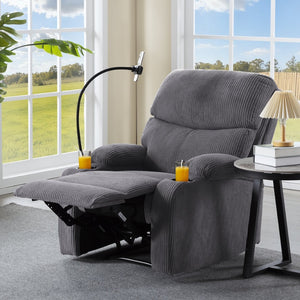 English Elm Adjustable Manual Recliner Solid Wood Frame Ergonomic Lounge Chair with Cup and Phone Holders Light Gray B347P533394