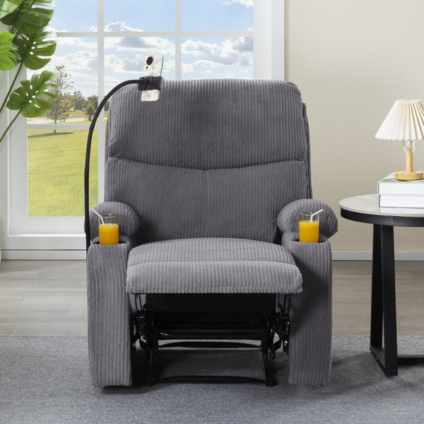 English Elm Adjustable Manual Recliner Solid Wood Frame Ergonomic Lounge Chair with Cup and Phone Holders Light Gray B347P533394