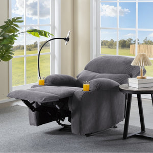English Elm Adjustable Manual Recliner Solid Wood Frame Ergonomic Lounge Chair with Cup and Phone Holders Light Gray B347P533394