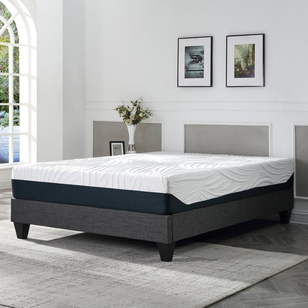 English Elm Contemporary Grey Polyester Upholstered Platform Bed Geometric Low Profile California King B347P534647
