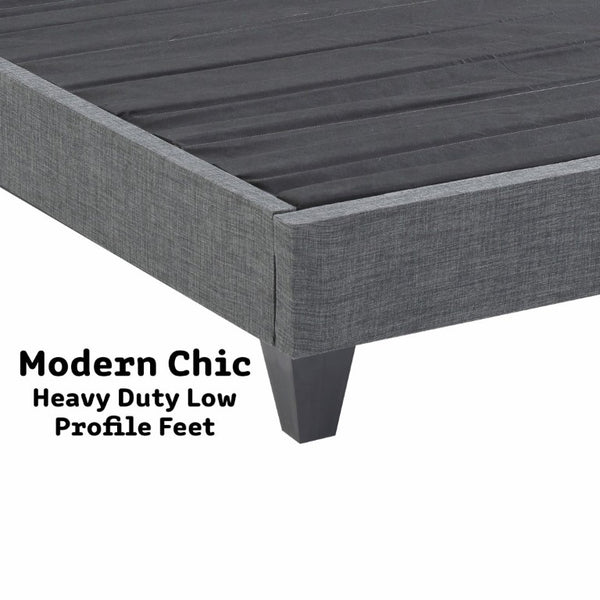 English Elm Contemporary Grey Linen Upholstered Platform Bed with Geometric Legs No Box Spring B347P534649