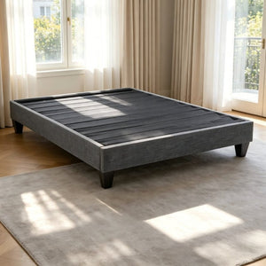 English Elm Contemporary Grey Linen Upholstered Platform Bed with Geometric Legs No Box Spring B347P534649
