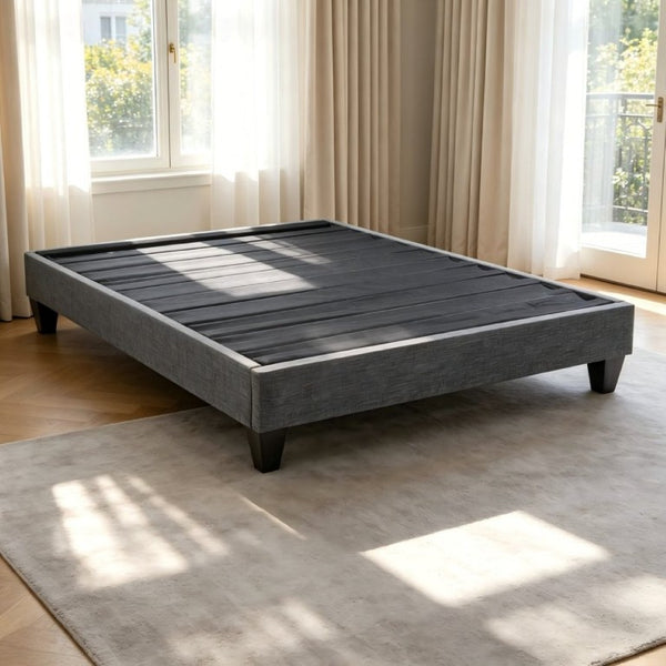 English Elm Contemporary Grey Linen Upholstered Platform Bed with Geometric Legs No Box Spring B347P534649