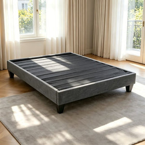 English Elm Contemporary Grey Linen Upholstered Platform Bed with Geometric Legs No Box Spring B347P534649