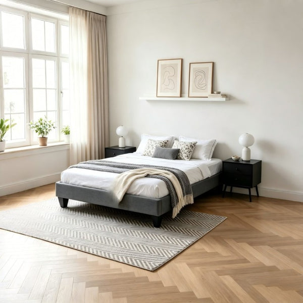 English Elm Contemporary Grey Linen Upholstered Platform Bed with Geometric Legs No Box Spring B347P534649