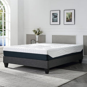 English Elm Contemporary Grey Linen Upholstered Platform Bed with Geometric Legs No Box Spring B347P534649