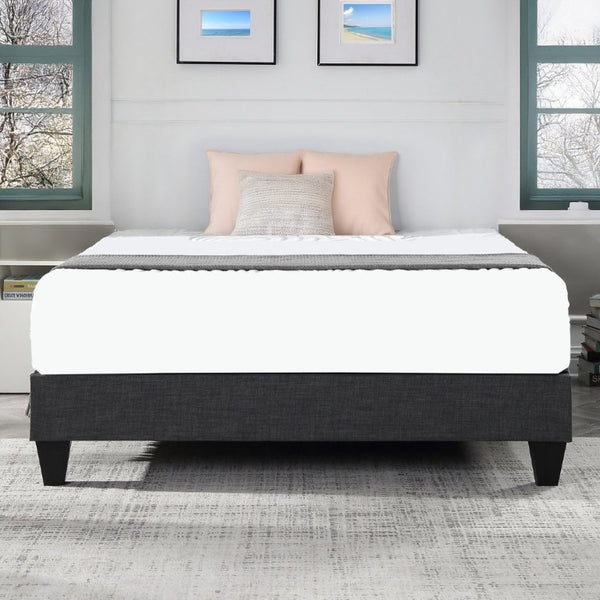 English Elm Contemporary Grey Linen Upholstered Platform Bed with Geometric Legs No Box Spring B347P534649