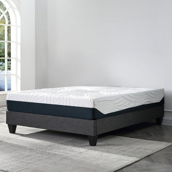 English Elm Contemporary Grey Linen Upholstered Platform Bed with Geometric Legs No Box Spring B347P534649