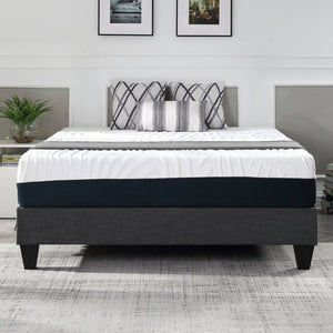 English Elm Contemporary Grey Linen Upholstered Platform Bed with Geometric Legs No Box Spring B347P534649