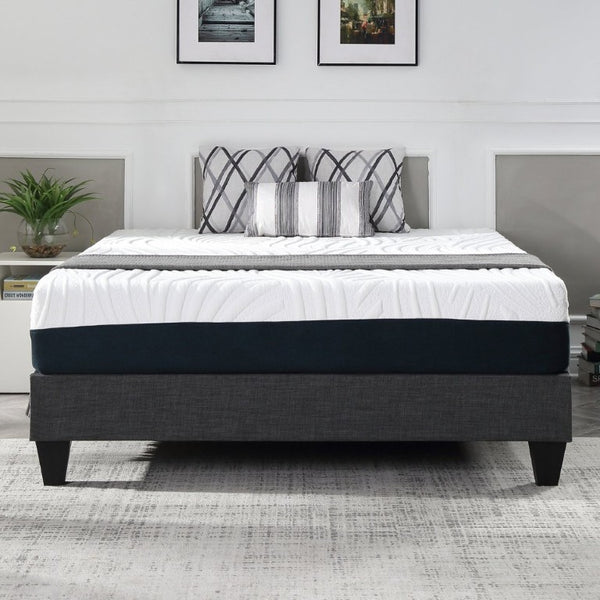 English Elm Contemporary Grey Linen Upholstered Platform Bed with Geometric Legs No Box Spring B347P534649