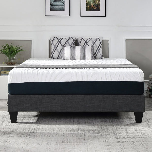 English Elm Contemporary Grey Linen Polyester Platform Bed Solid Wood Frame Geometric Legs B347P534656