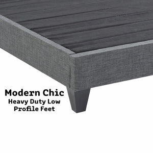 English Elm Contemporary Grey Linen Polyester Platform Bed Solid Wood Frame Geometric Legs B347P534656