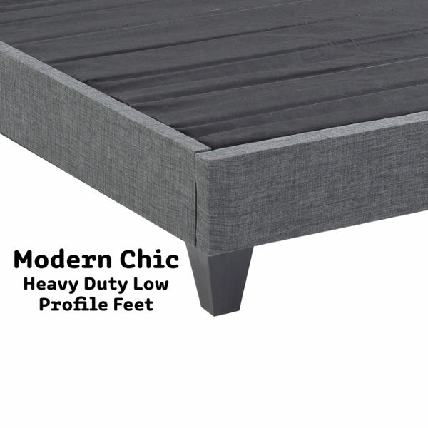 English Elm Contemporary Grey Linen Polyester Platform Bed Solid Wood Frame Geometric Legs B347P534656